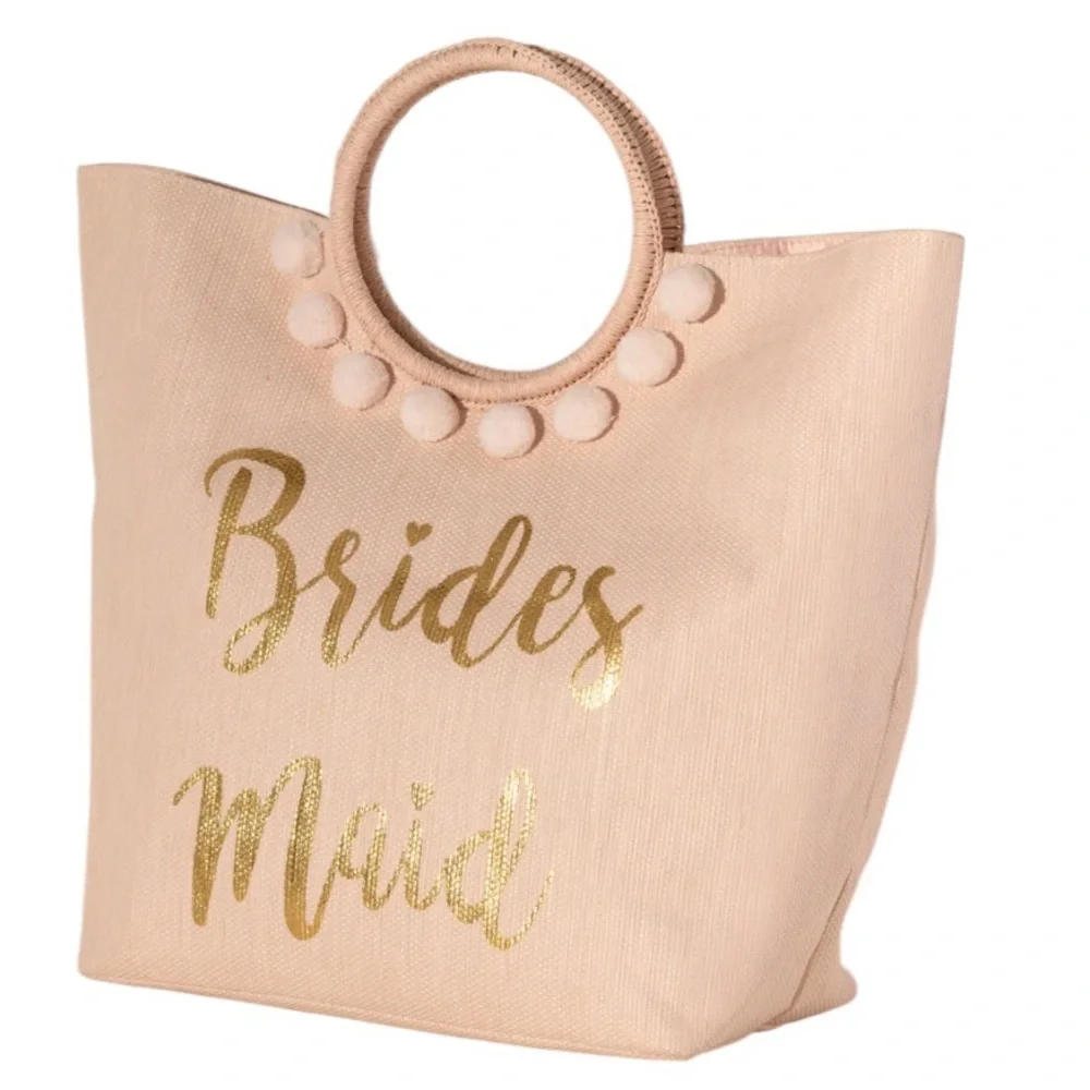 SHIRALEAH CHICAGO MIA BLUSH BRIDESMAID BRIDAL POMPOM TOTE